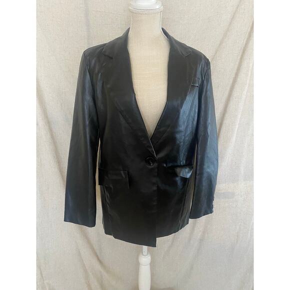 Princess Polly Black Faux Leather Blazer Jacket Size Small /Medium - Picture 1 of 9